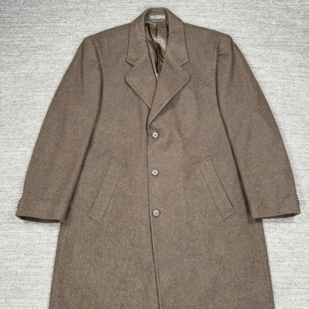 Vintage Bernhard Altmann Coat Men 44R Brown Wool Overcoat Classic Pockets Formal